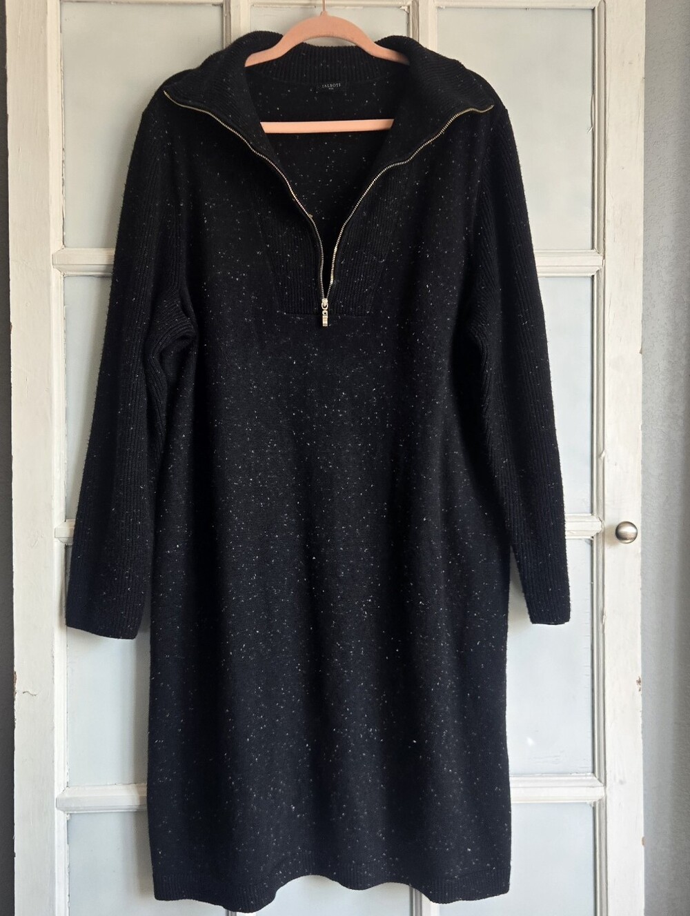 TALBOTS  Zip-Neck Longsleeve Black Speckled Knit Sweater Dress sz 2X